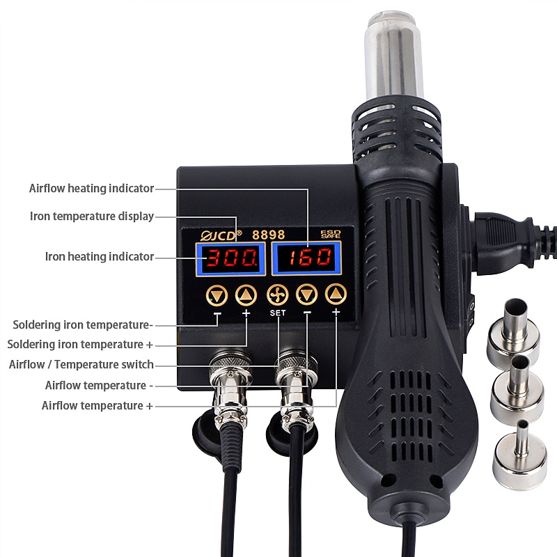 2 in 1 750W Soldering station LCD Digital display welding rework station for cell-phone BGA SMD PCB IC Repair solder tools 8898 - Image 2