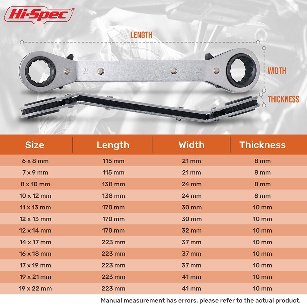 Hi-Spec 1pc Ratchet Torque Wrench Tool Set Double Box End Offset Ring Key Set Bend Neck Ratchet Wrenches Spanner Universal Key - Image 3
