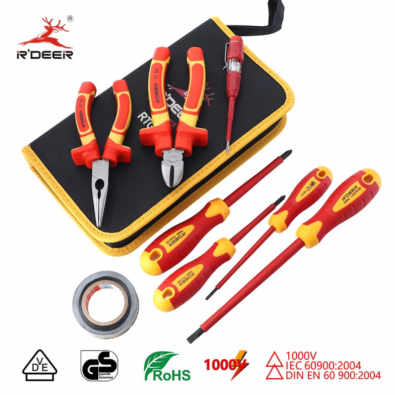 Insulated Screwdriver Set VDE 1000V Magnetic Screw Driver 6'' 8'' Wire Cutter CR-V Long Nose Pliers Electrician Repair Tools