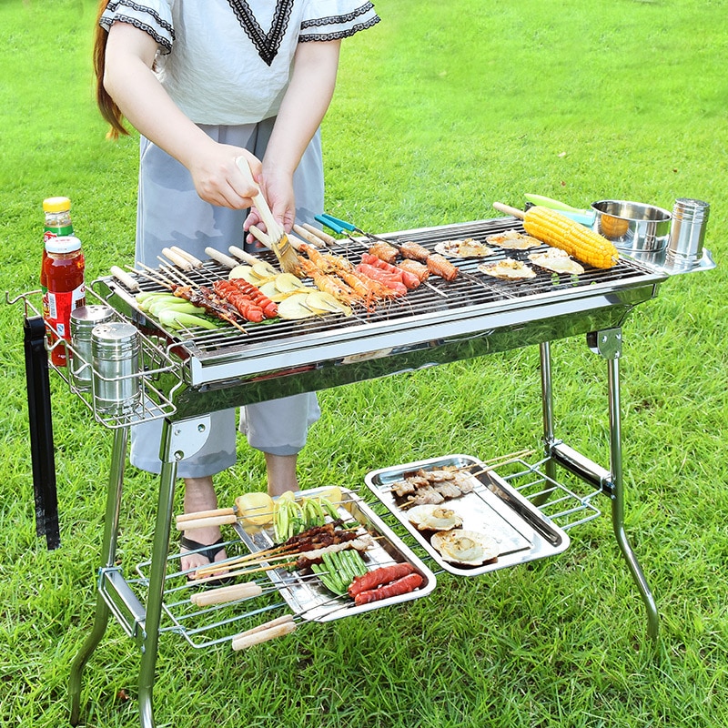 Outdoor Stainless Steel Charcoal Grill Barbecue Tool Portable Free Installation Handle Folding BBQ Cooking Grid Park - Image 2